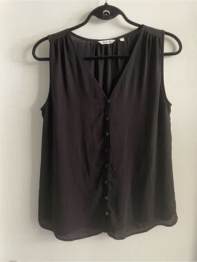 REITMANS Sleeveless V-Neck Button Front Top - Black